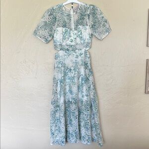 Adelyn Rae Eyelet Illusion Maxi Dress side cut boho embroidered fairy floral XS